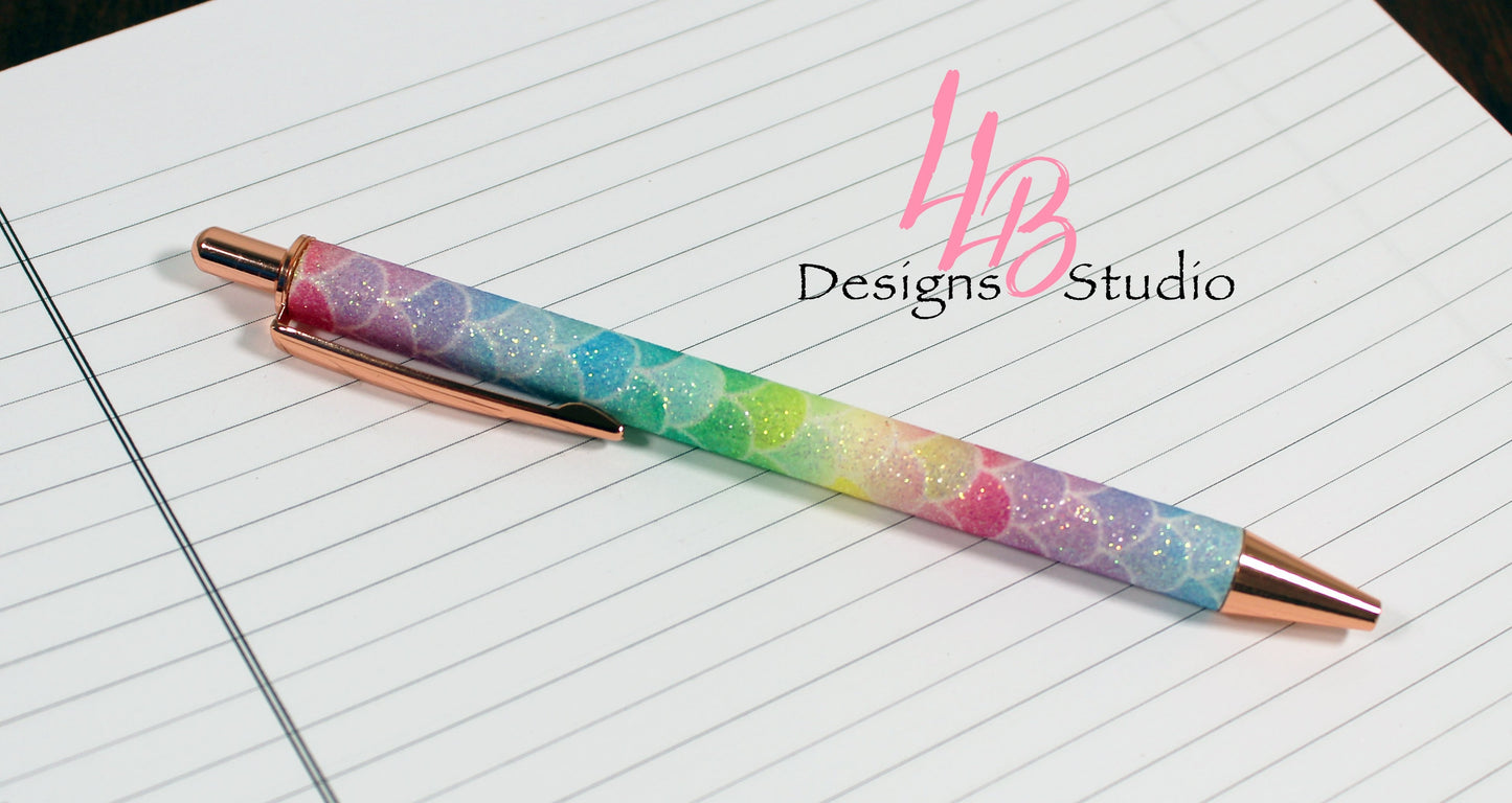 Rainbow Mermaid Glitter Clickable Pen