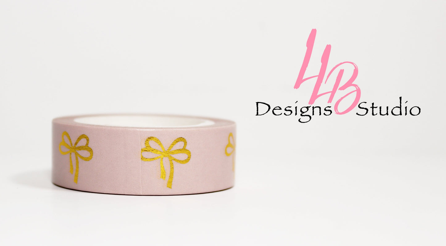 Gold Foil Bow Pink Washi Tape