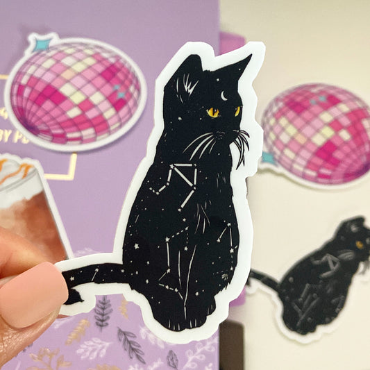 Black Cat with Yellow Eyes and Constellation Sticker
